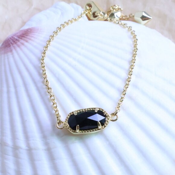 Kendra Scott Gold Elaina Black Opaque Glass Adjustable Chain Bracelet - Picture 2 of 2